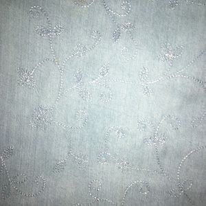 Vintage long jean skirt w white floral stitching